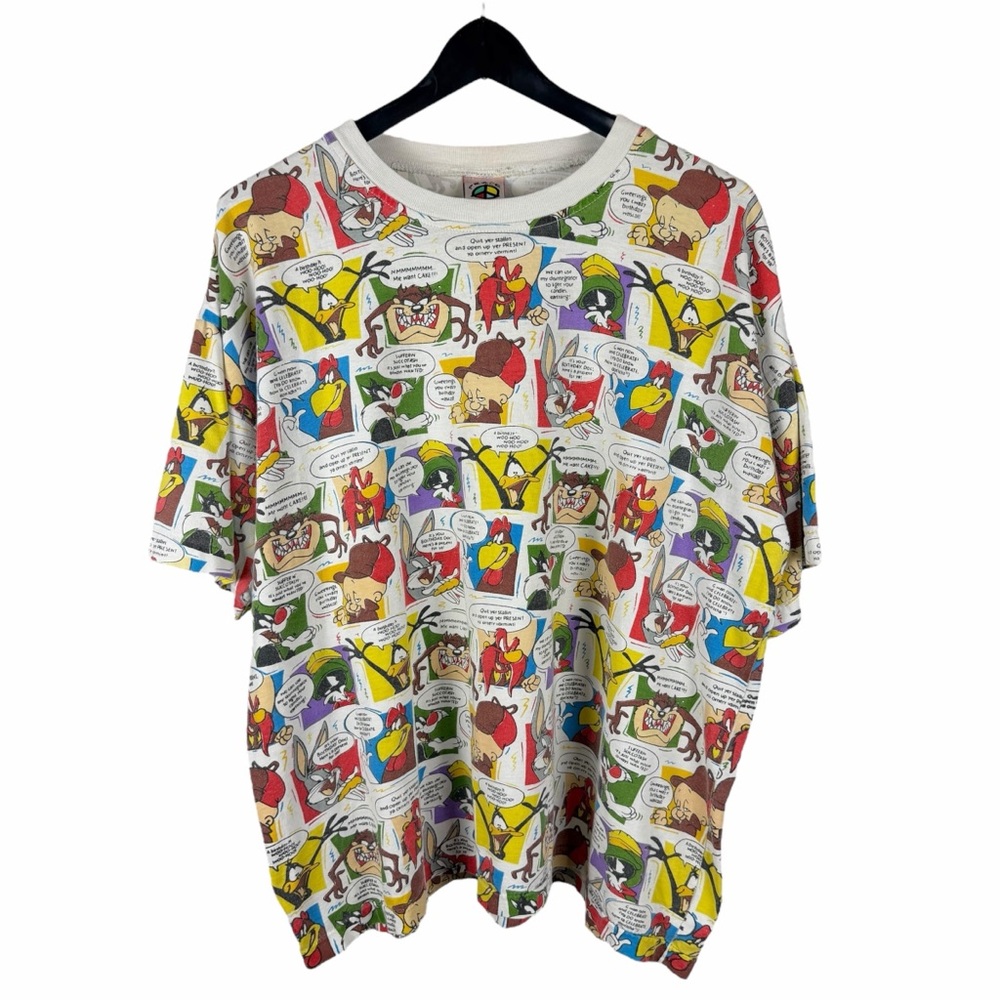 Vintage 90s PEACE X Looney Tunes All Over Print Cartoon Graphic Shirt Size XL